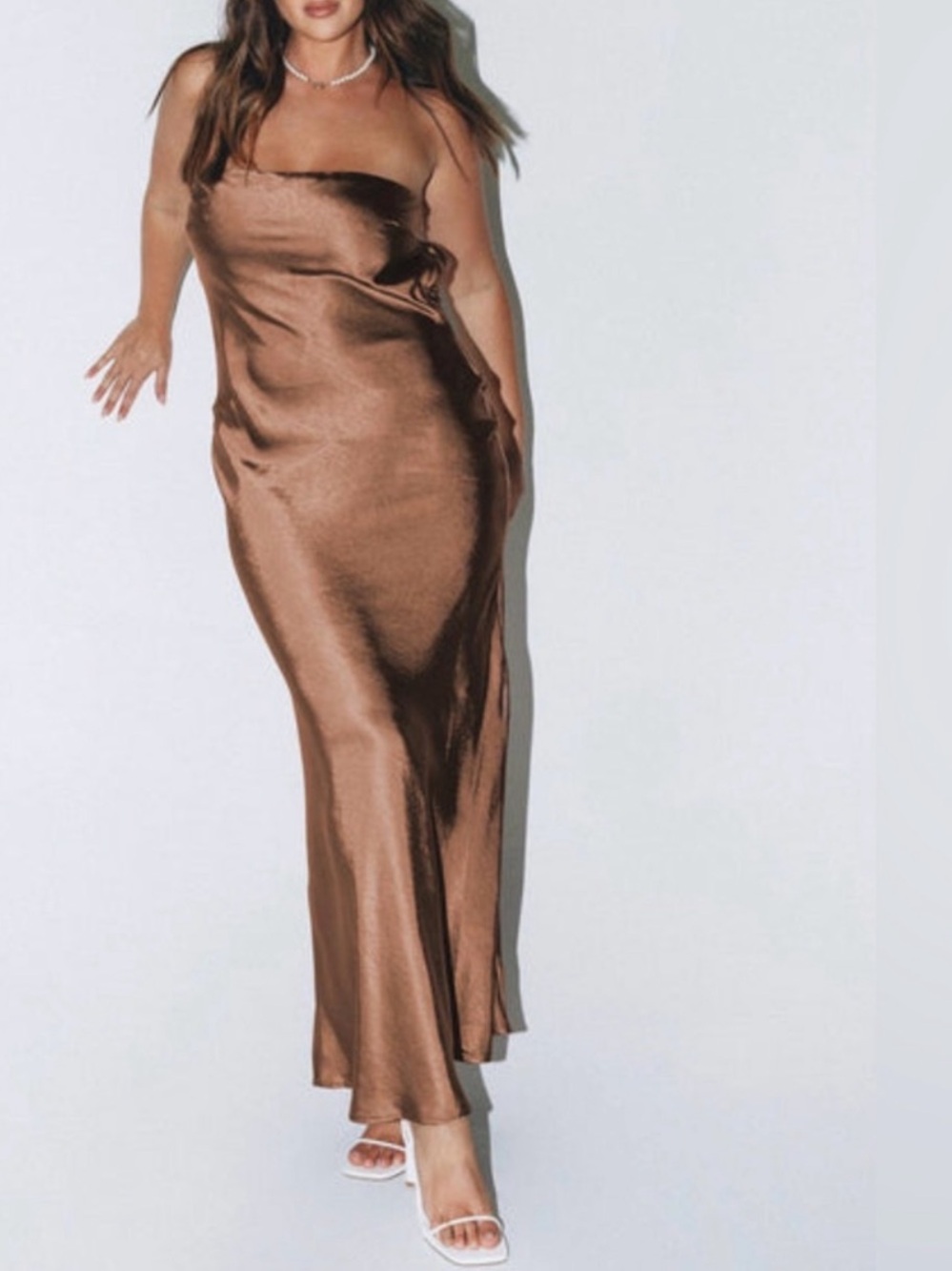 Princess Polly Dress Sz 10 Brown Haley Strapless Maxi Satin Prom Wedding Party